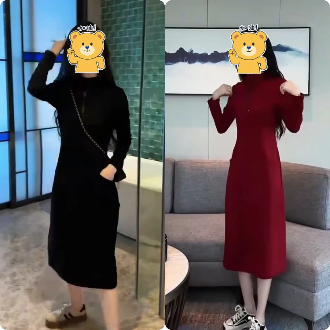 2025秋季新款时尚修身显瘦款女气质网红洋气连衣裙百搭款M8267