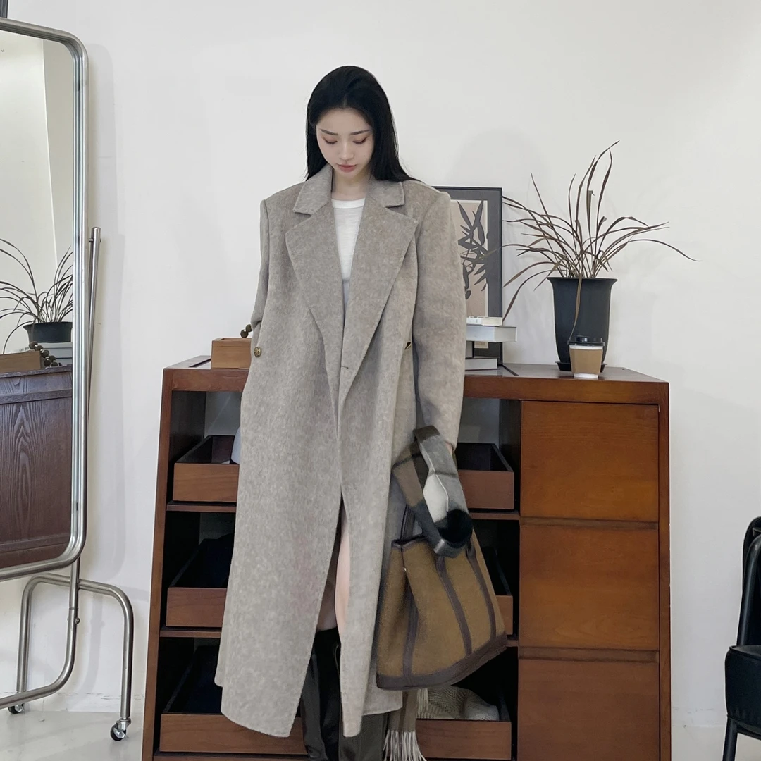 euri桑蚕丝·骆驼绒·羊毛双面呢丨斜门襟两粒扣羊毛大衣-MY5620
