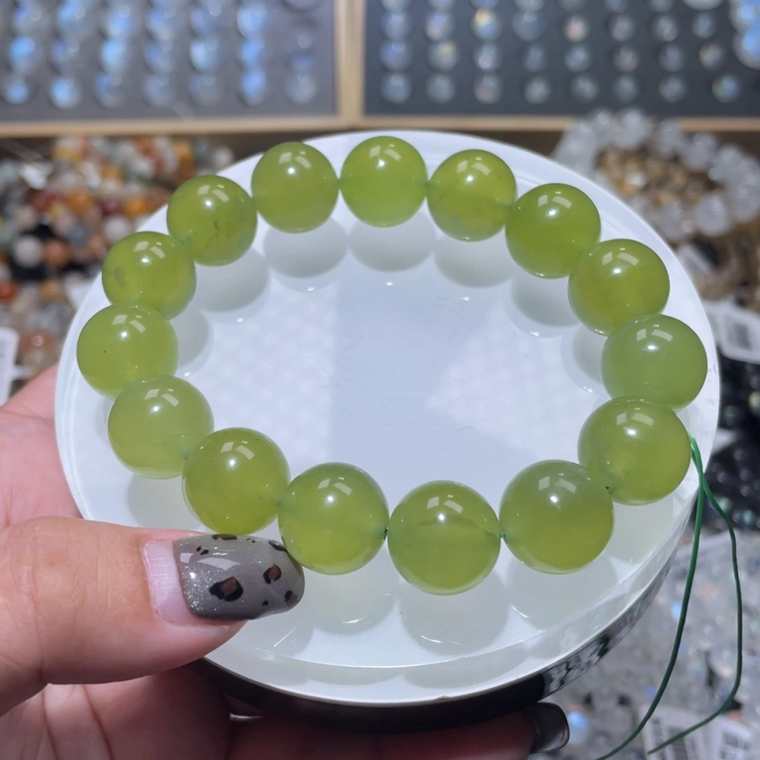 岫玉未镶嵌手链岫玉青提手链14mm