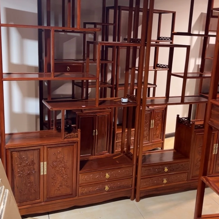 深***丽紫檀木类成套家具刺猬紫檀1对博古架