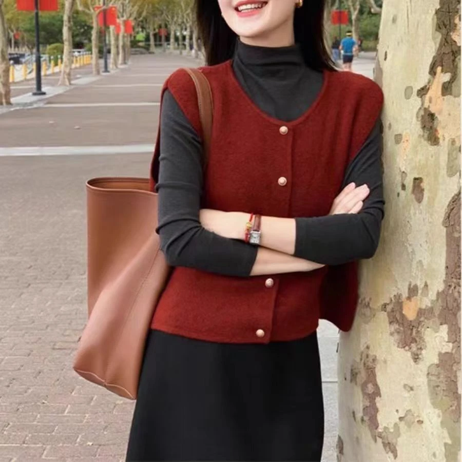 女士叠穿韩系针织马甲保暖休闲潮流减龄6C1011(单品不退不换)