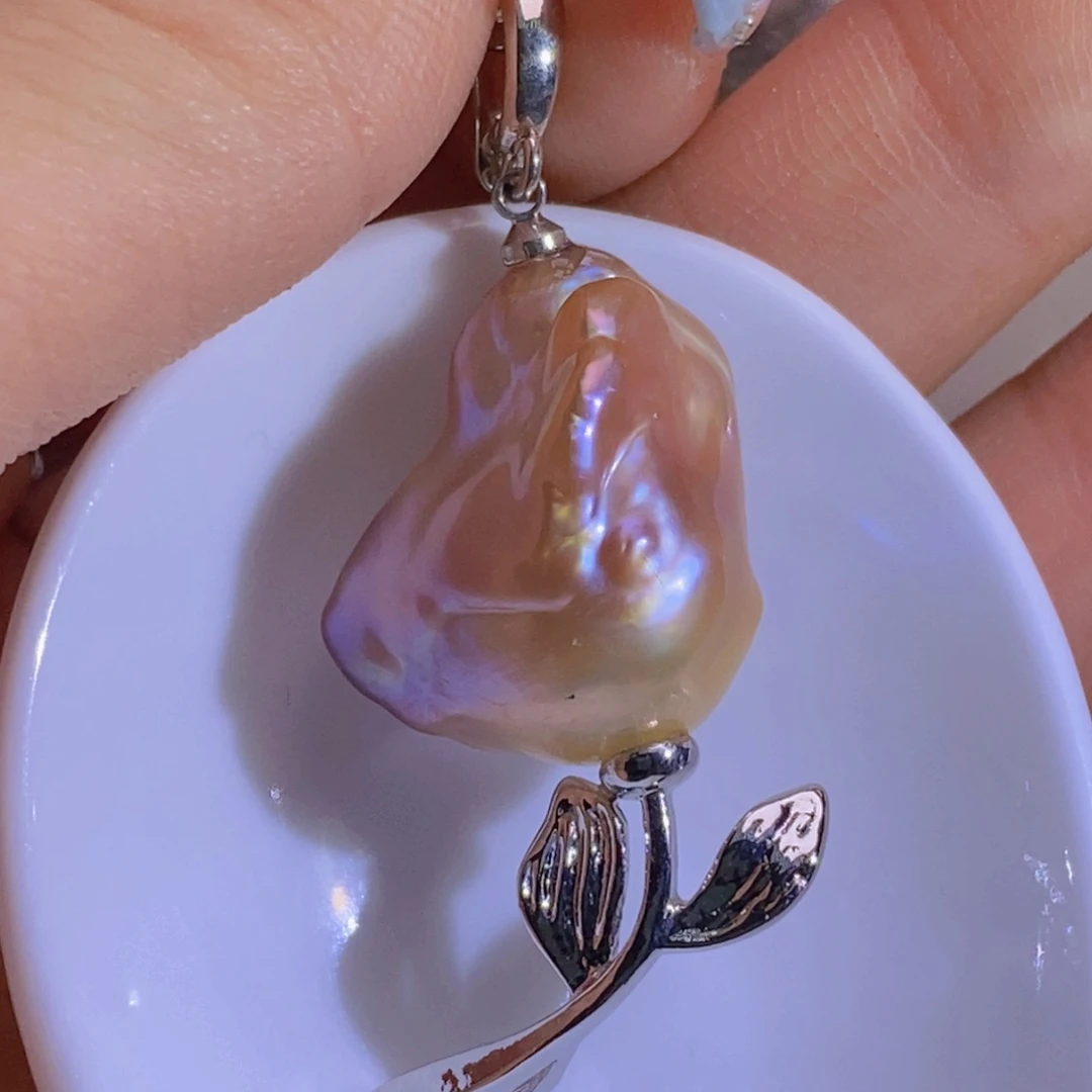 银S925镶嵌淡水珍珠天然淡水珍珠无染色无优化