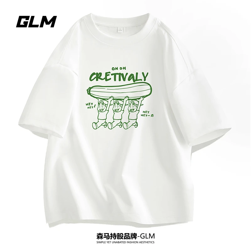GLM夏季纯棉男士短袖T恤衫美式情侣半袖运动圆领体恤休闲打底上衣