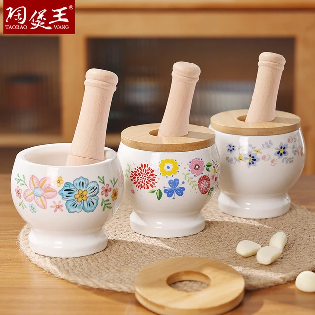 陶煲王陶瓷捣蒜器石臼手动蒜臼子家用捣碎罐手压蒜蓉倒蒜泥器老式