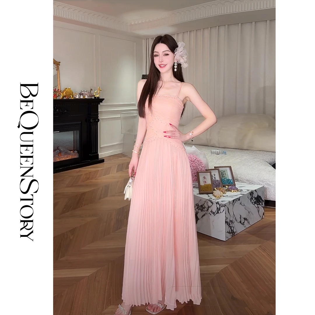 余潇潇【仲夏西西里】不规则收腰压褶手工花朵A字垂感连衣裙