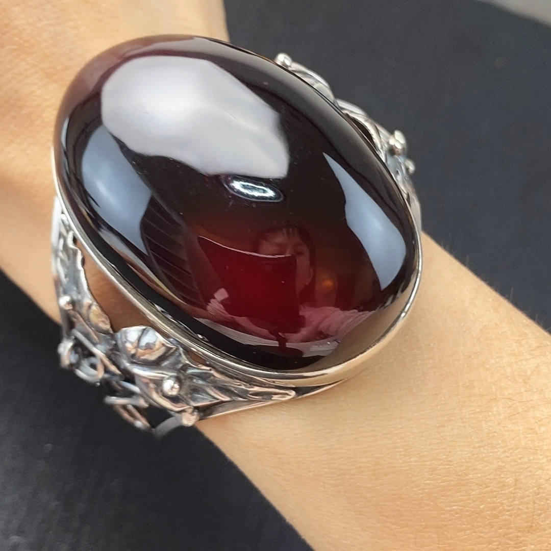 琥珀银S925镶嵌手镯