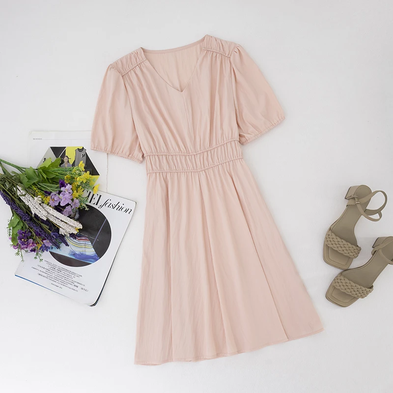 “纯棉100”  2025夏季纯棉连衣裙！清凉百搭弹力腰显瘦A字裙 3009