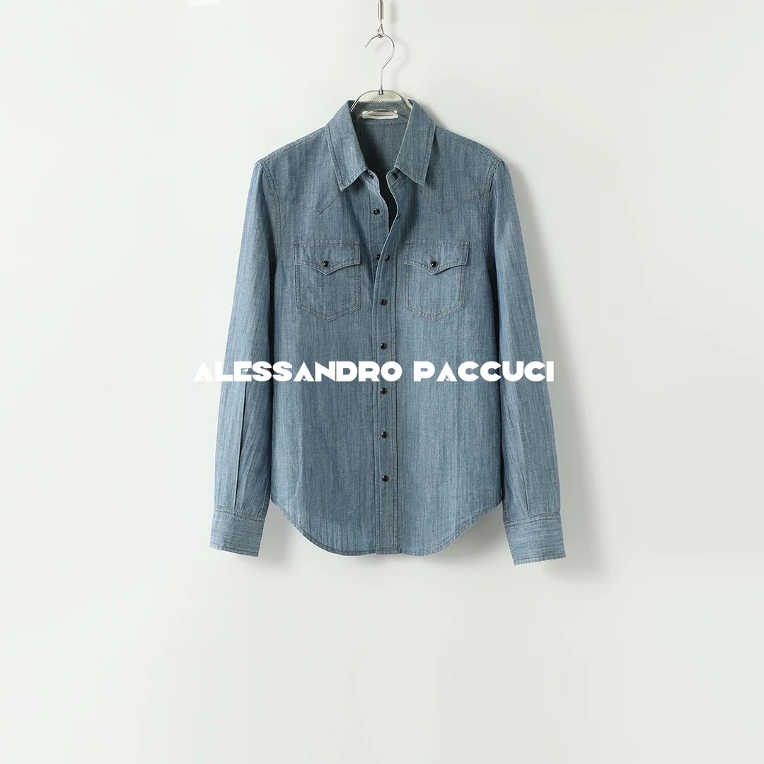 AP洛哥43072HC【冰岛日落】棉麻 翻领百搭基础款时尚牛仔衬衫