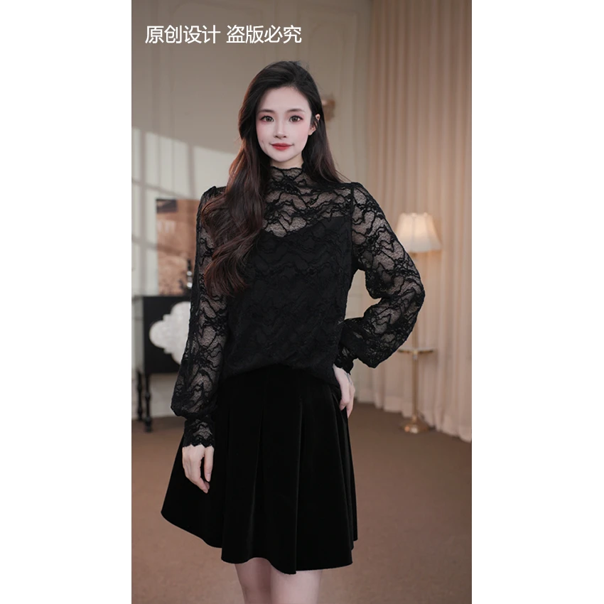 旷宁宁·氛围感·秋冬装蕾丝时尚设计感气质小衫上衣女装-91297