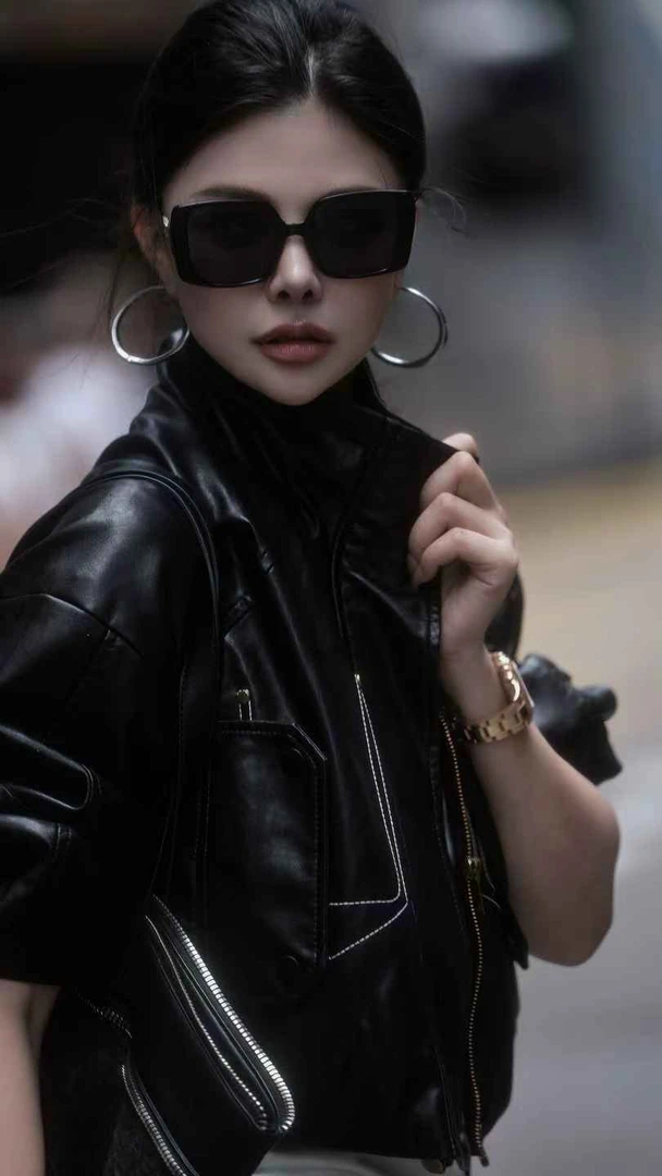 楚楚君Laugh girl秀场同款【机车格调】机车风复古皮衣短款WL53188J