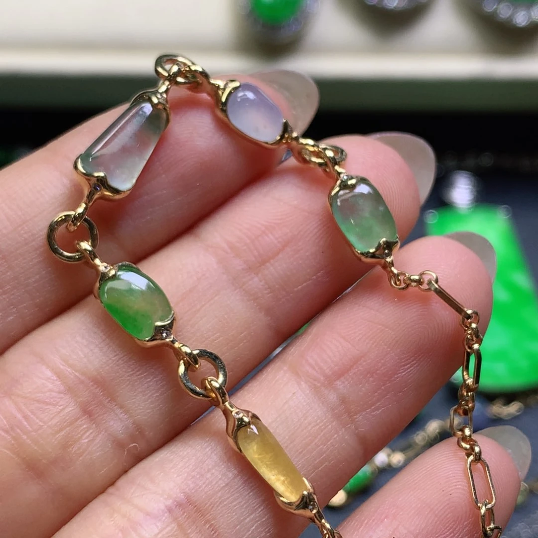 18K金镶嵌手链翡翠翡翠