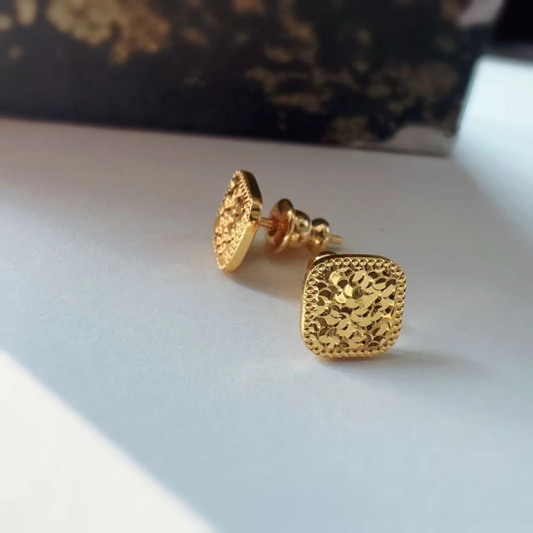 铜合金耳饰 手工锤纹龙鳞耳钉爆闪极光简约耳饰2506