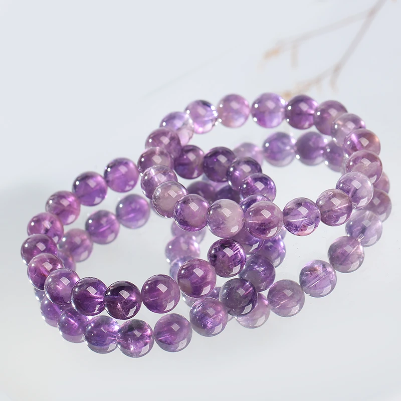 天然老矿透体紫兔毛9.8-10mm水晶手链单圈135-多样性发其一