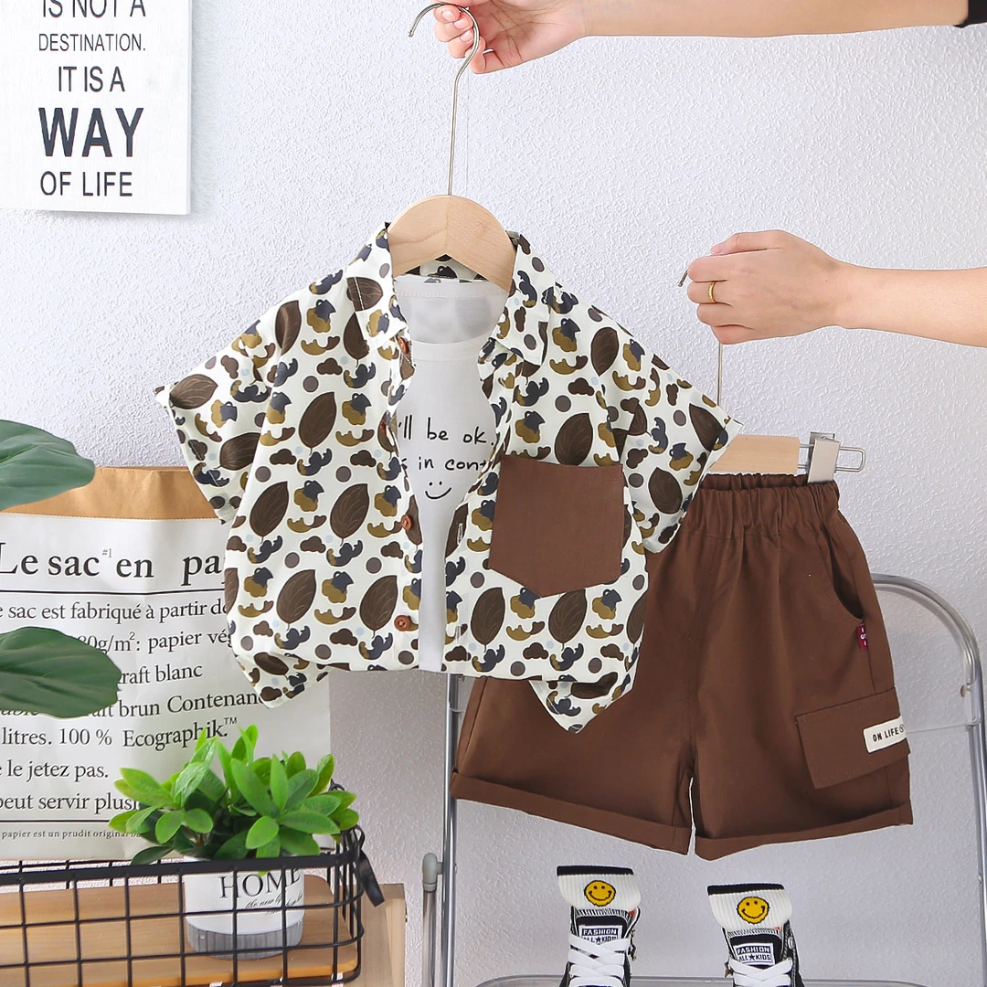 男童薄款夏装时尚儿童卡通三件套洋气短裤童装夏季宝宝短袖套装