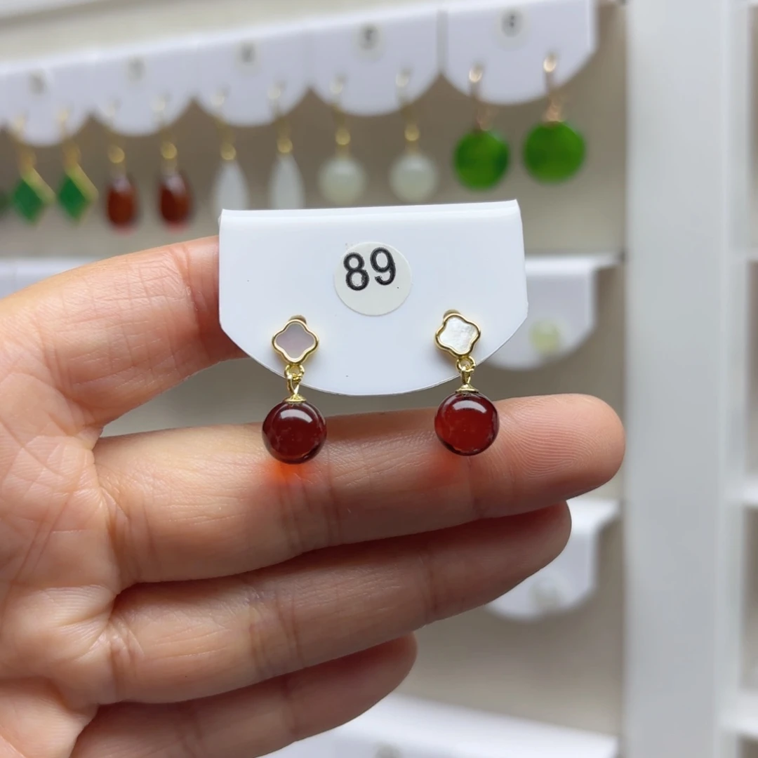 血珀银S925镶嵌耳饰