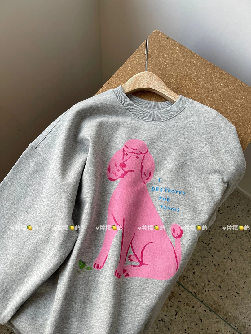 粉小狗  *   圆领印花慵懒风宽松百搭卫衣女装