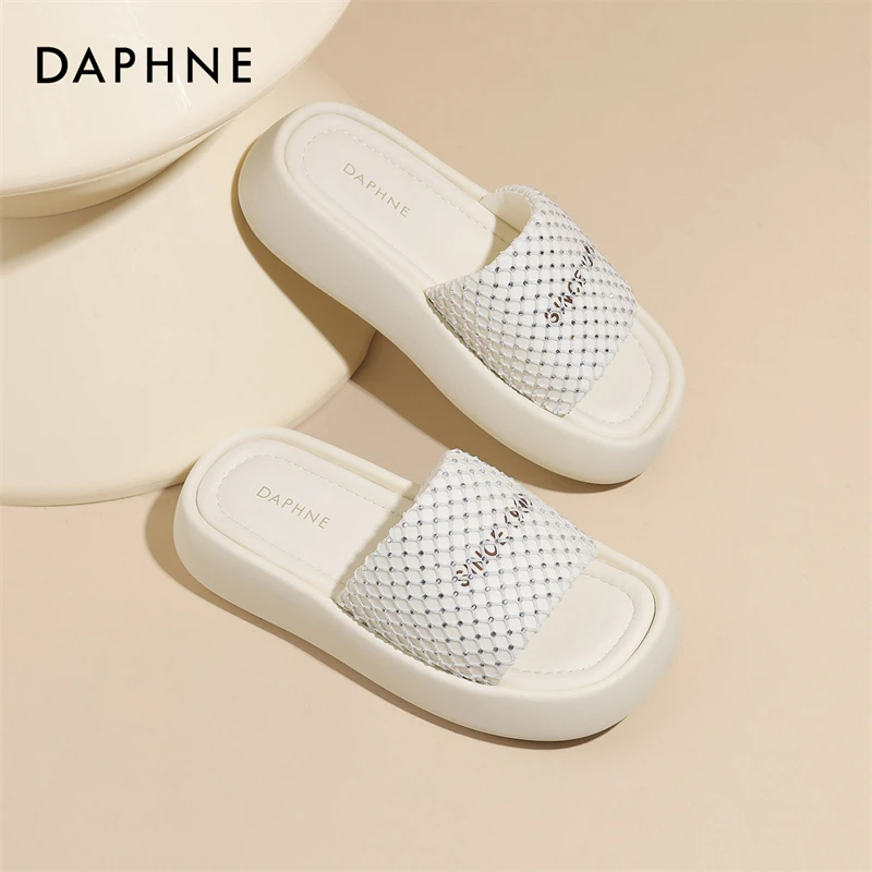 达芙妮新款时尚一字带拖鞋女2025夏季沙滩凉鞋软底一脚蹬厚底拖鞋