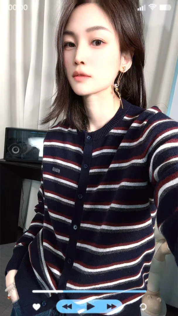 6159杨老板定制款三色条纹全羊毛撞色开衫毛衣