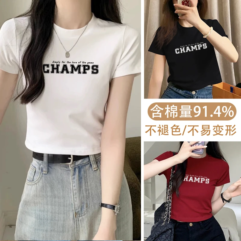 短款短袖减龄立体小猫印花t恤印花夏季圆领户外女士百搭休闲经典