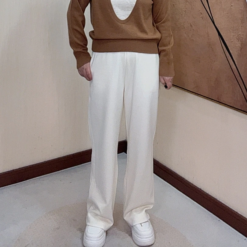 【嫩尼娅】秋冬小个子拖地直筒裤女显瘦轻奢毛呢休闲裤窄版阔腿裤