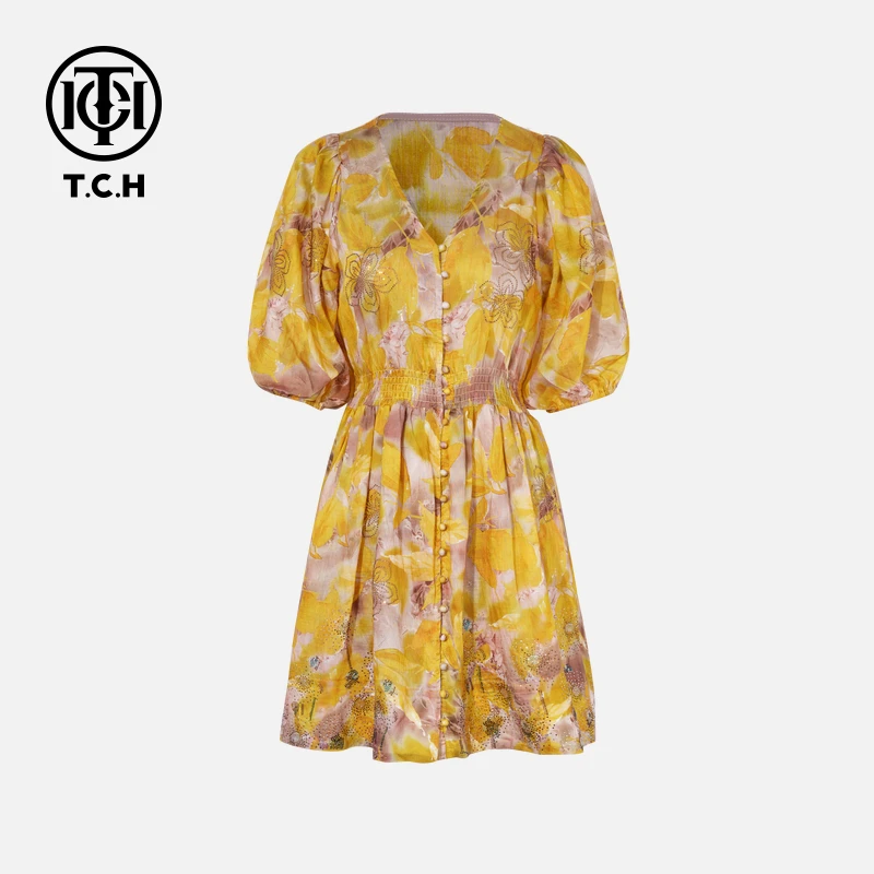 TCH私服烫钻工艺新时尚淑女百搭潮流连衣裙女T75B30E5183轻奢tch