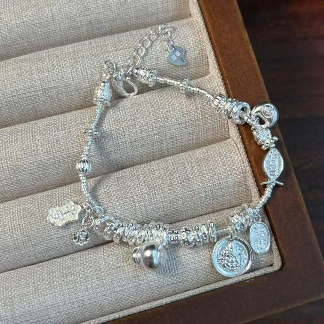 老凰祥纯银999葫芦老凤碎银子手链足银招财上上签百搭送女友生日