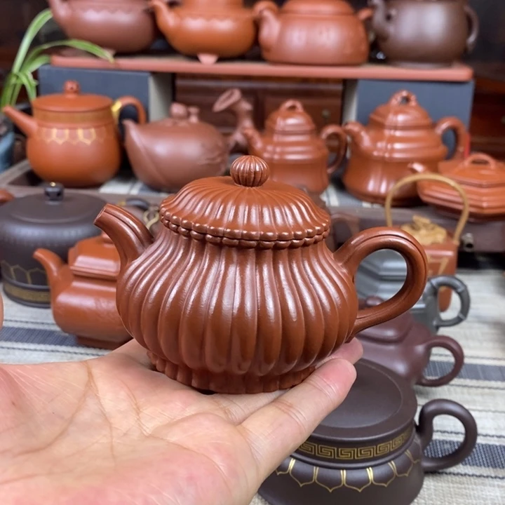 紫砂茶壶筋纹潘壶180cc原矿赵庄朱泥特价