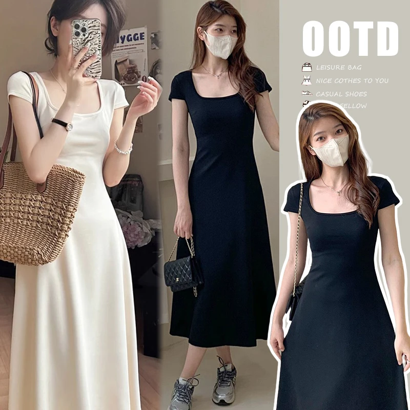 孕妇装夏装2025新款时尚款慵懒风短袖U领法式复古桔梗孕妈连衣裙