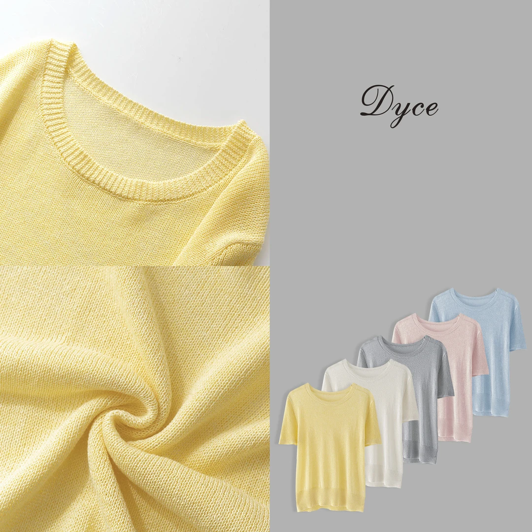 DYCE【晶晶】和纸纱桑蚕丝韩系圆领套头舒适休闲短袖T恤