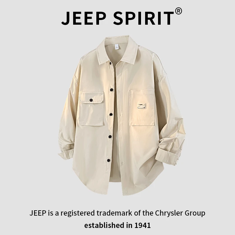 JEEPSPIRIT吉普流光风美式工装纯色衬衫男春秋季休闲百搭潮流外套