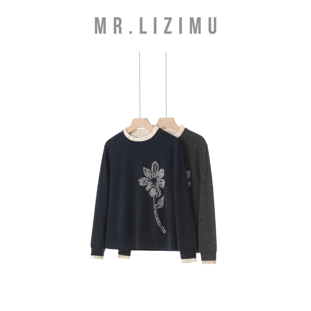 李子木先生设计感小众木耳边拼接花朵毛衣女款爆款2025新款上衣