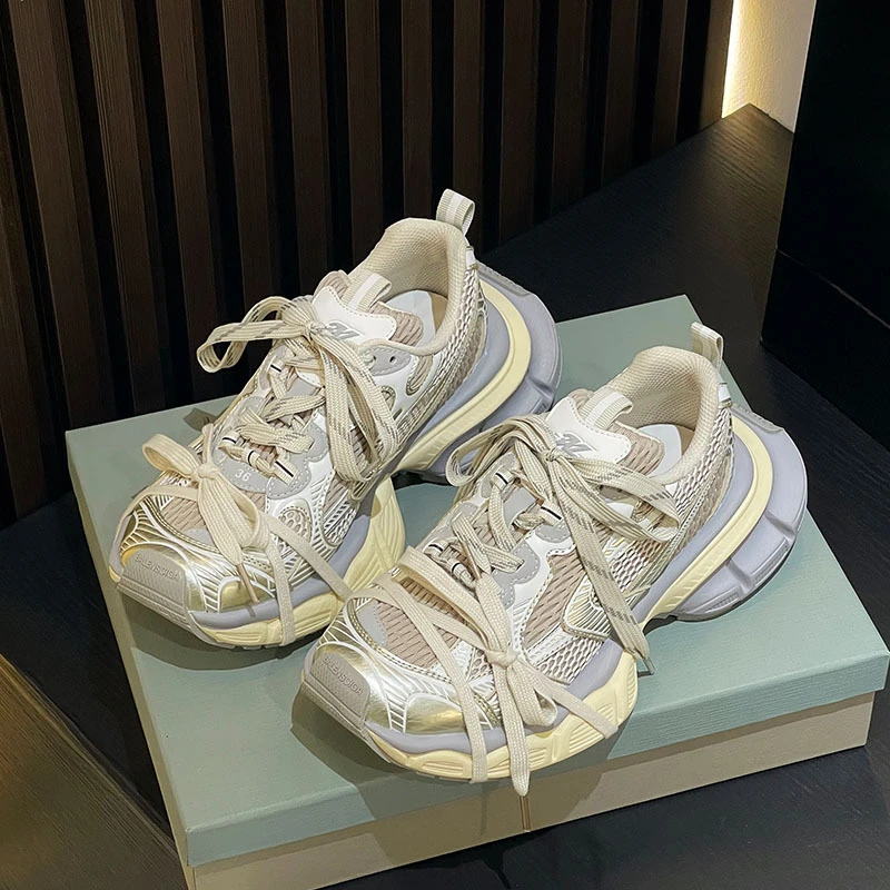 新款巴黎网面透气走秀复古增高做旧脏脏3xl老爹鞋情侣鞋