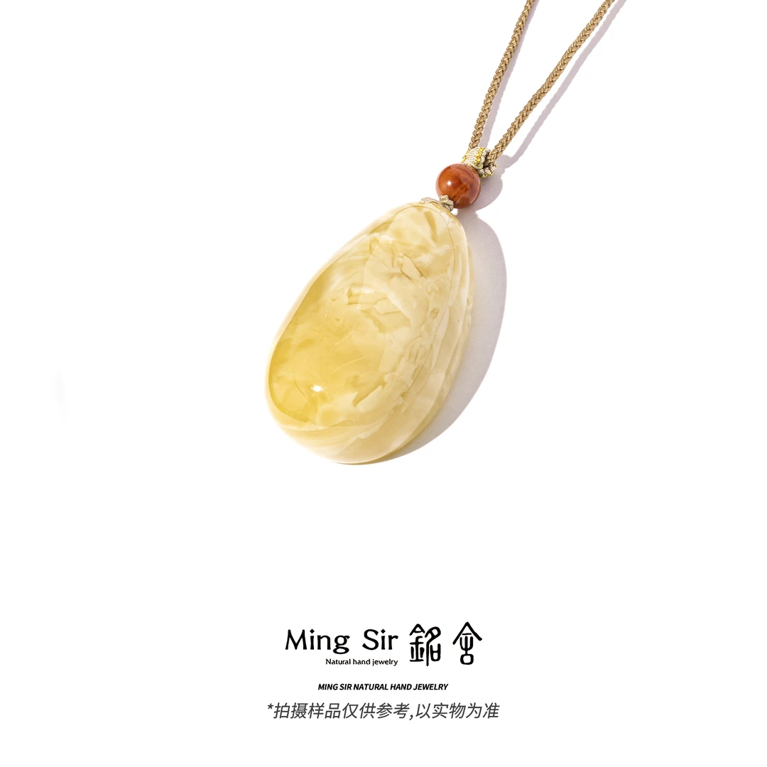 【铭舍】（藏宝阁专属）天然俄料蜜蜡水滴浓花高+微瑕项链小克重吊坠