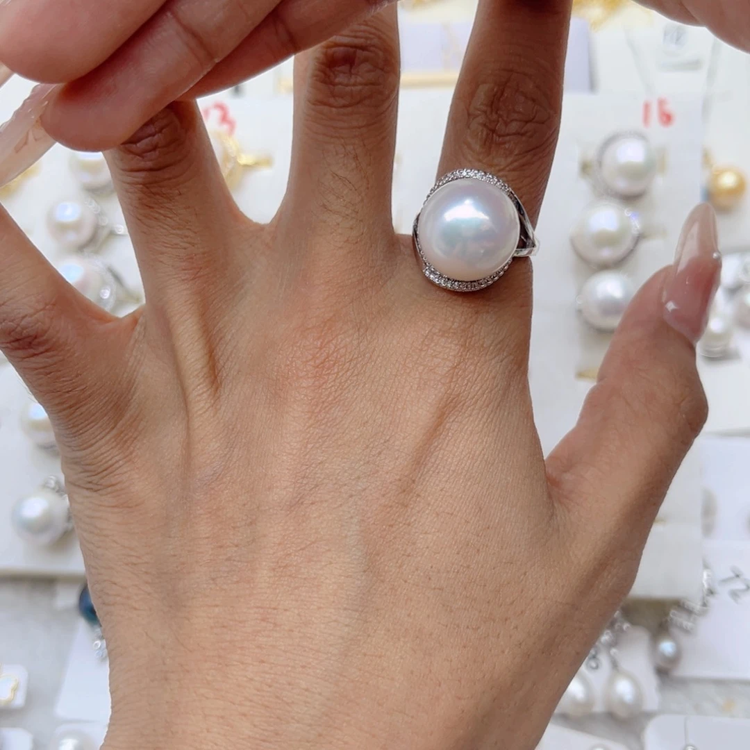 戒指银S925镶嵌淡水珍珠乐*