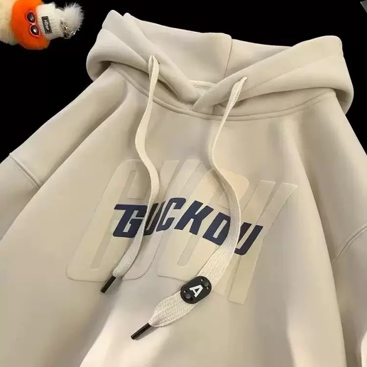 美式重磅字母连帽卫衣男春秋新款宽松加绒慵懒潮牌学生情侣外套