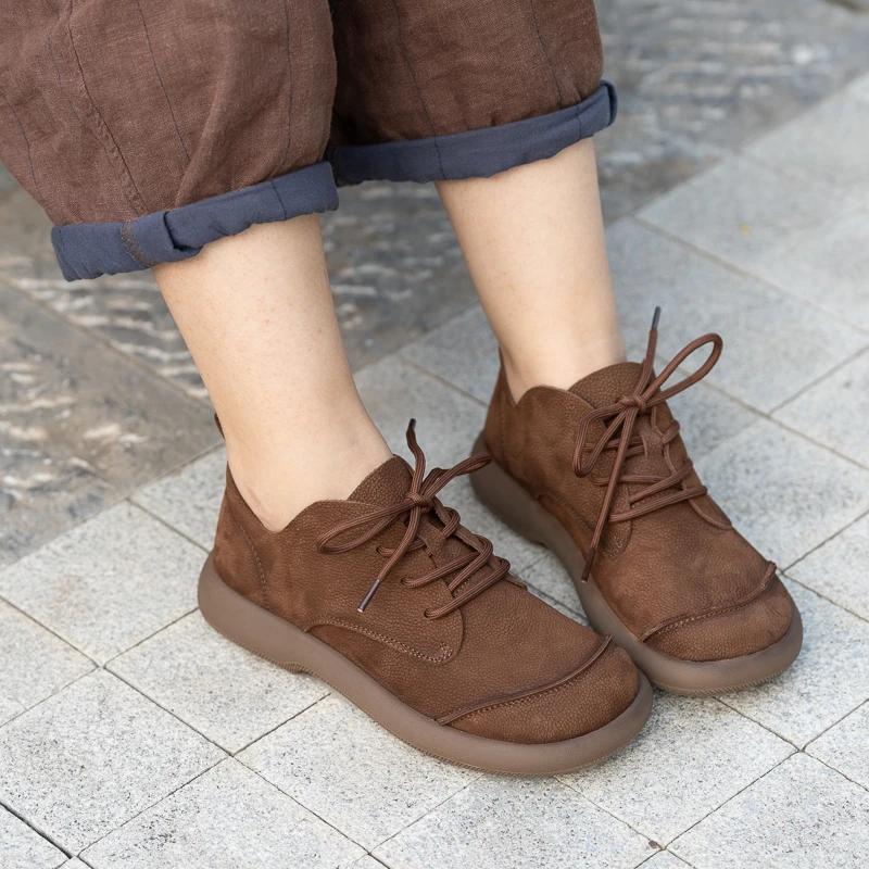 716朴艺复古风平底系带真皮软底女鞋2024年秋季新款软底软面女鞋