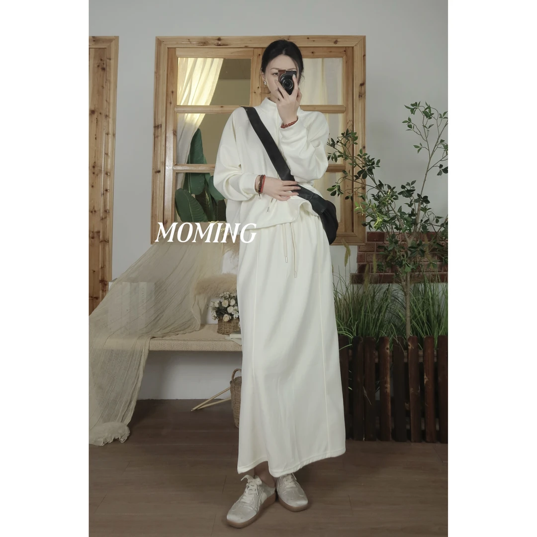 MOMING春季新品 跃动 韩系立领拉链收腰抽绳下摆拼接运动感套装