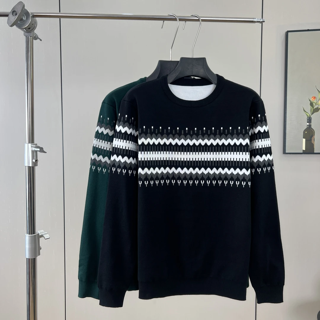 佳圣维Jswei复古双面提花圆领套头毛衣男休闲秋冬加厚保暖针织衫