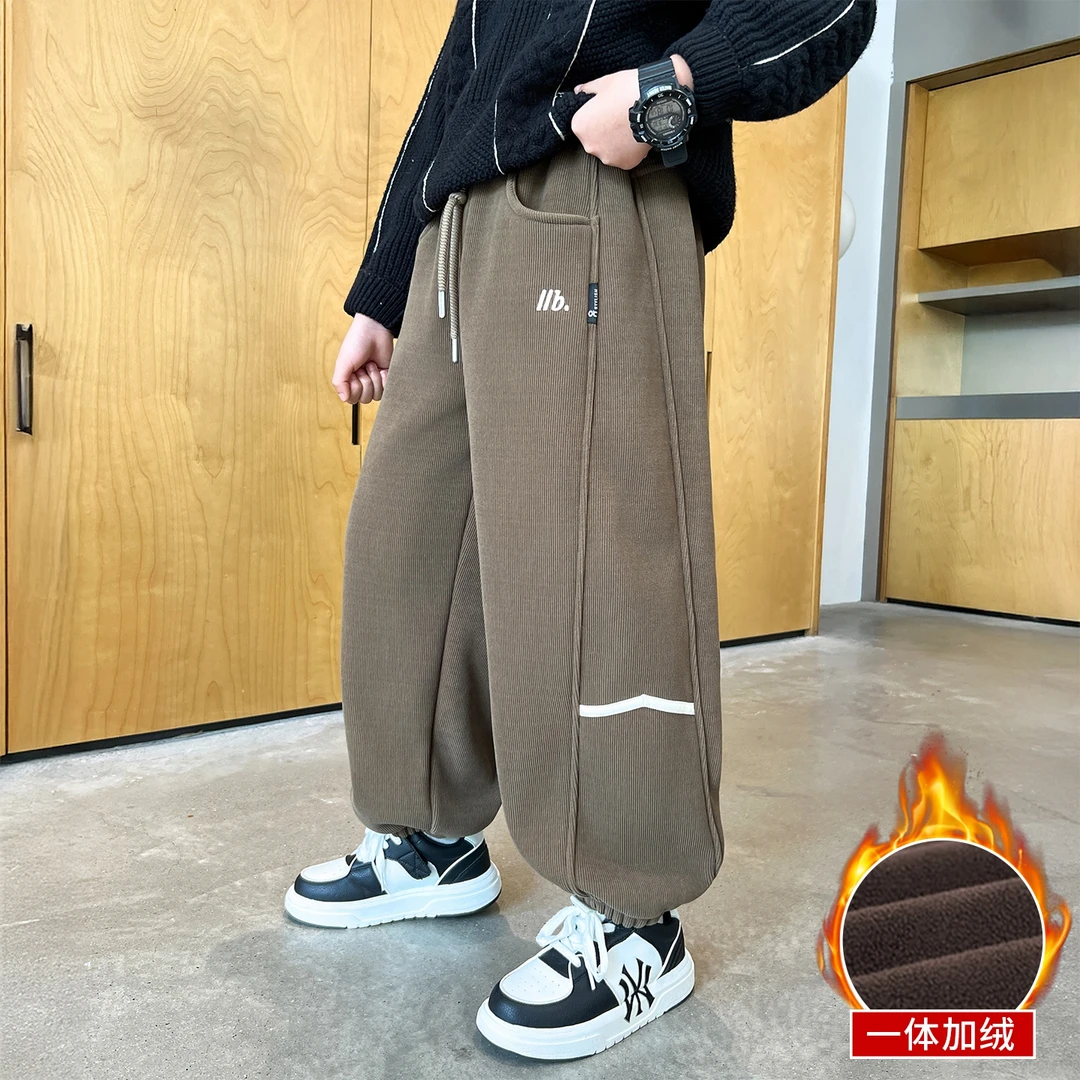 儿童装男童裤子秋冬款2025新款中大童冬季男孩休闲裤加绒冬装卫裤