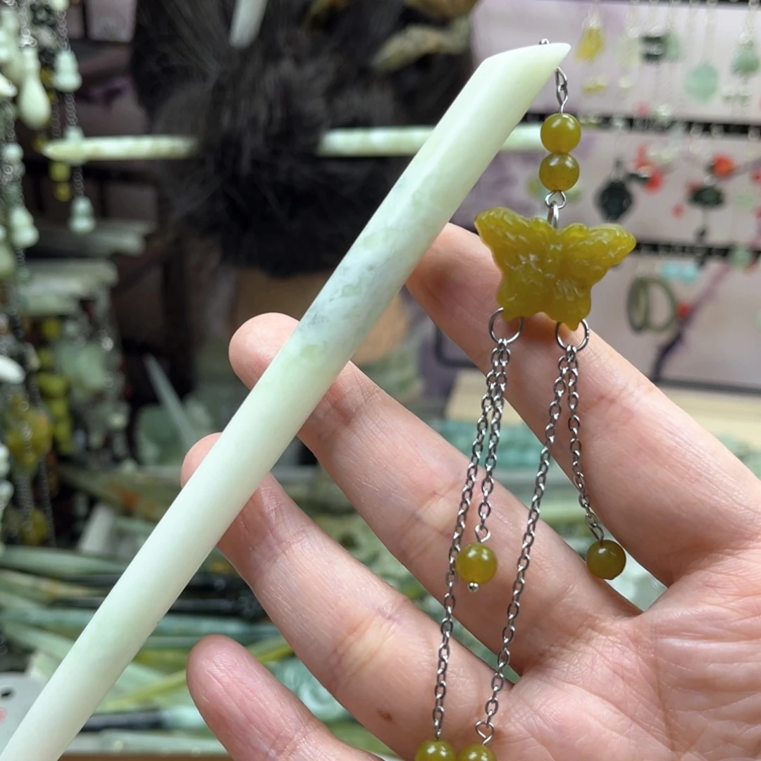 岫玉未镶嵌发饰长度17厘米左右