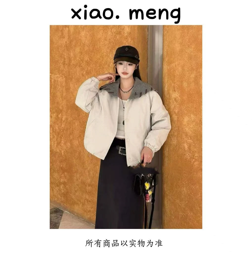 韩版拼接针织翻领长袖棉外套（906）