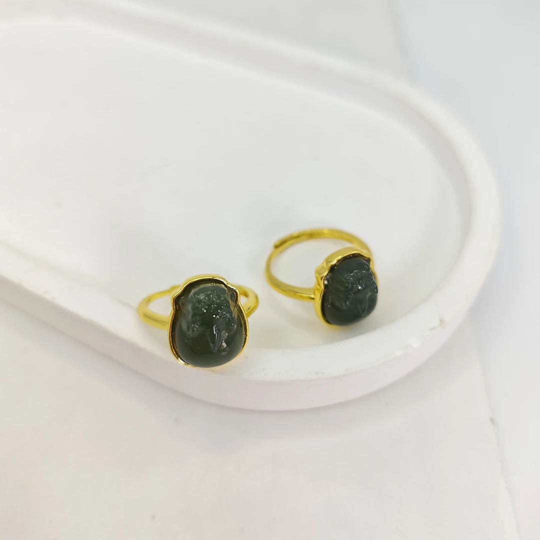 天然和田玉碧玉 小众貔貅开口戒 H324多样性发货拍一发一