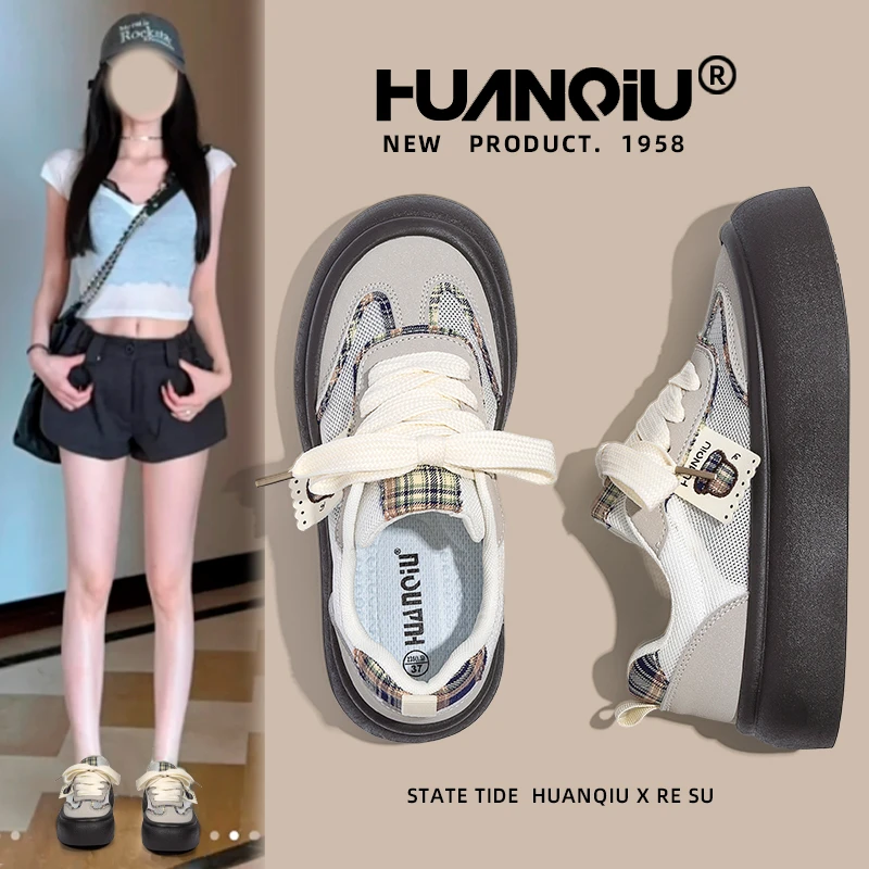 环球秋季新款小白鞋2025网面厚底增高板鞋百搭透气欧若风休闲女鞋