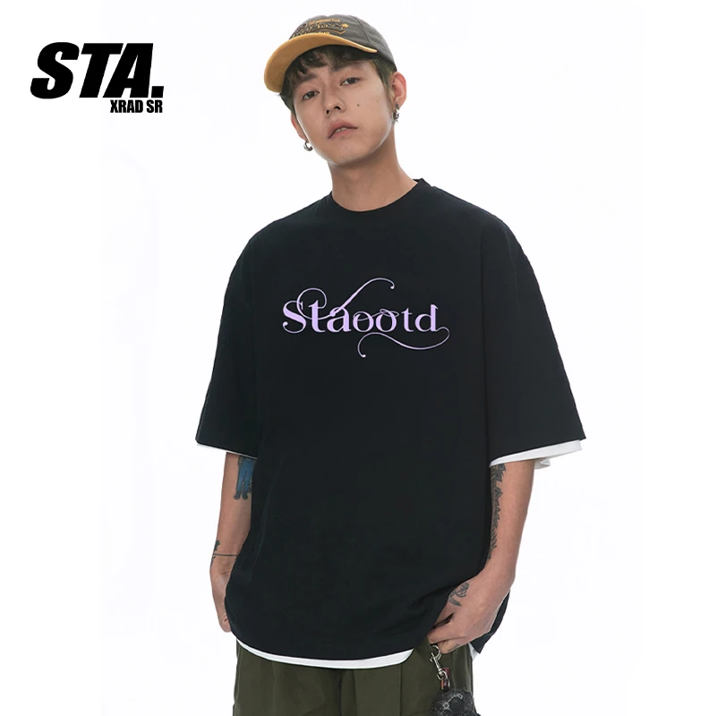 STA.美式短袖T恤男款夏季国潮牌爆款2025纯棉新款宽松休闲ins重磅