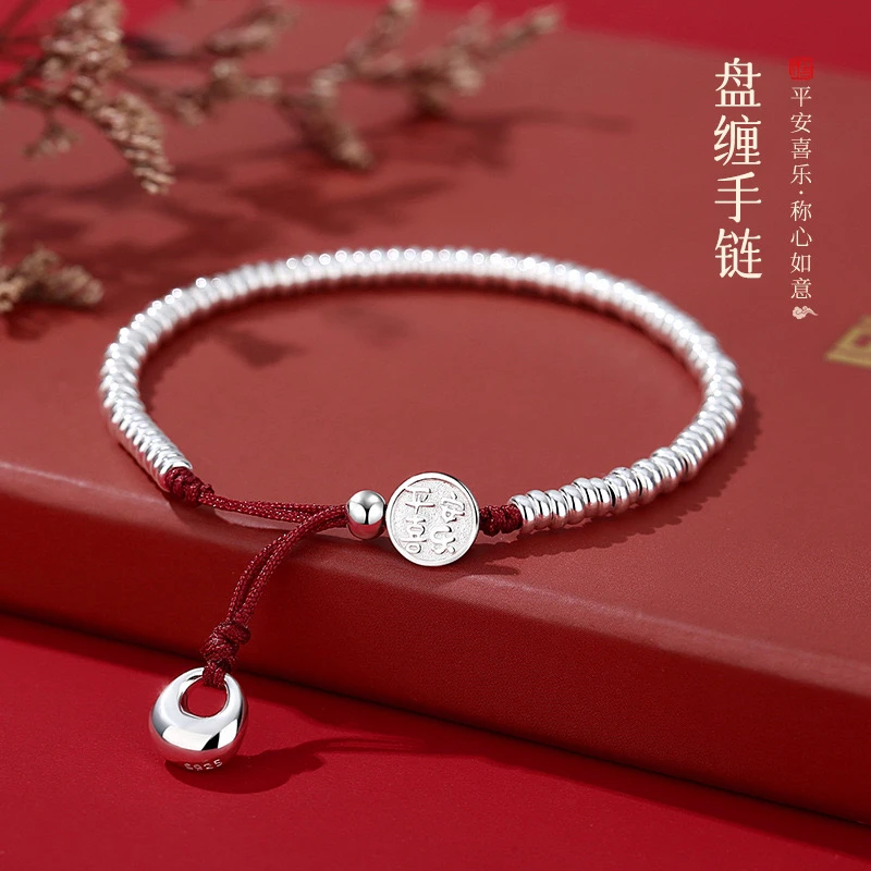 足银布艺手链 足银999盘缠手链银手链时尚百搭精致手工小众女款