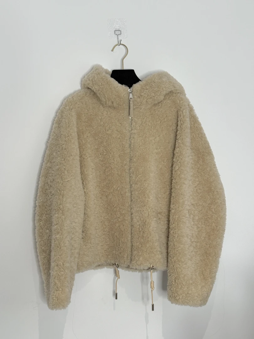 xxoossoo 澳大利亚美丽诺100%羊毛冬季连帽厚羊毛外套裘皮工艺