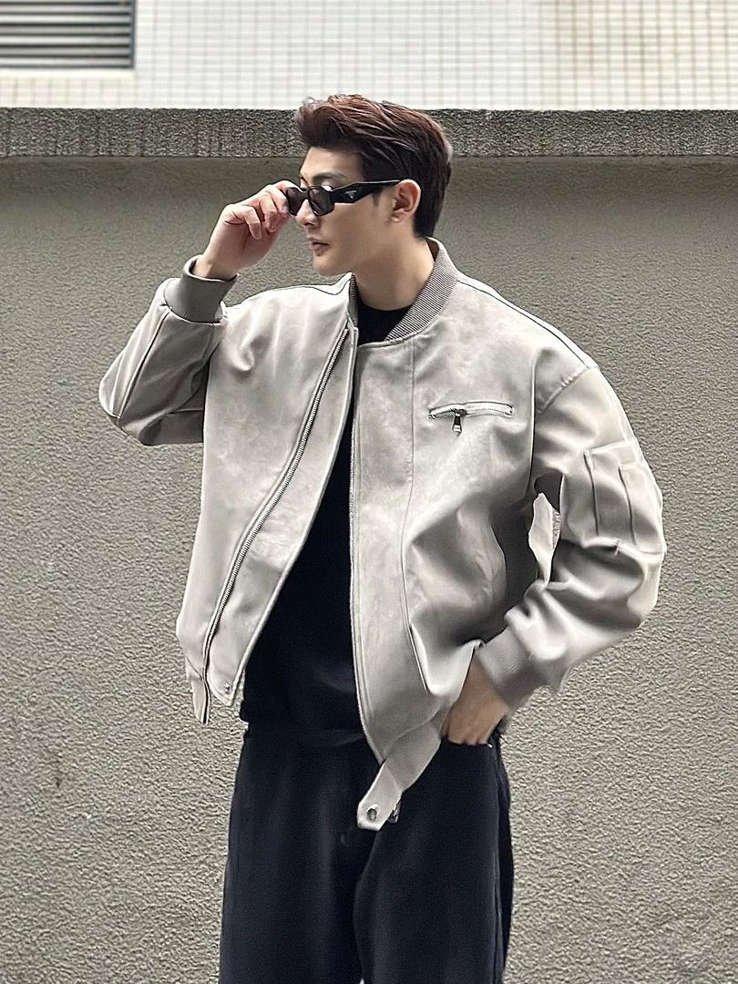 Zz STUDIO【美式潮男】港风美式短款男女立领飞行员夹克外套休闲