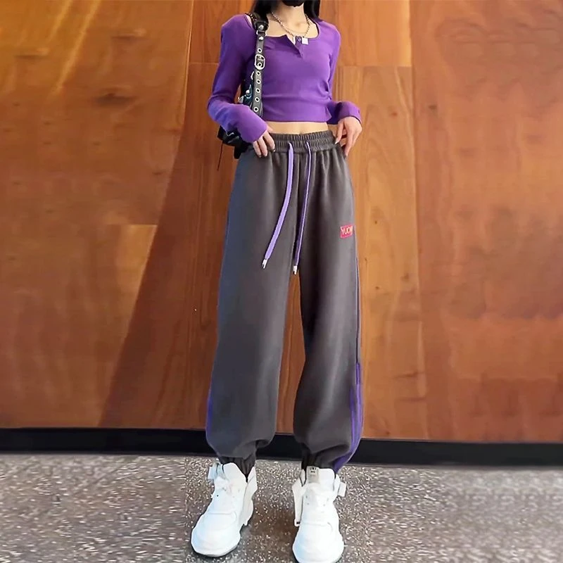 撞色条纹三条杠运动裤女2025秋季新款高腰百搭小个子哈伦束脚长裤