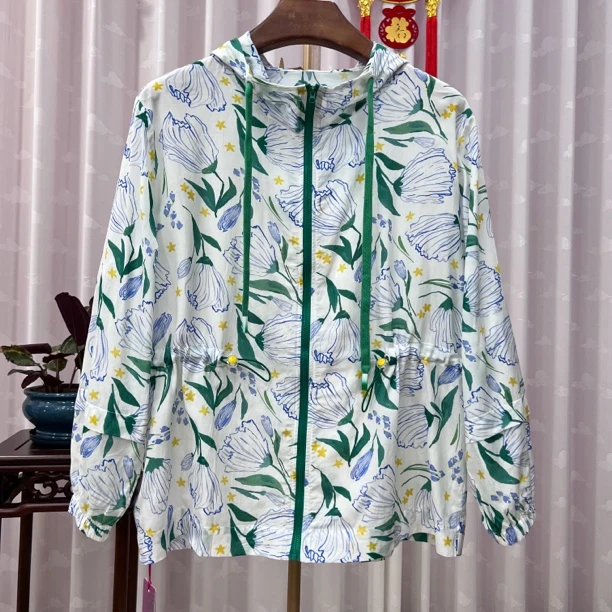 胖人坊大码连帽印花外套4495 衣长70