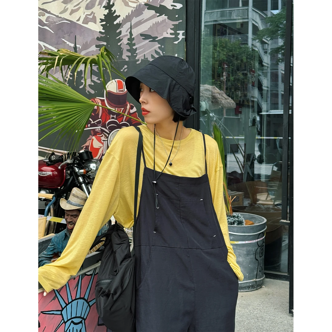 LANGQING 天丝羊毛纯色圆领宽松防晒小众设计感舒适T恤160120#